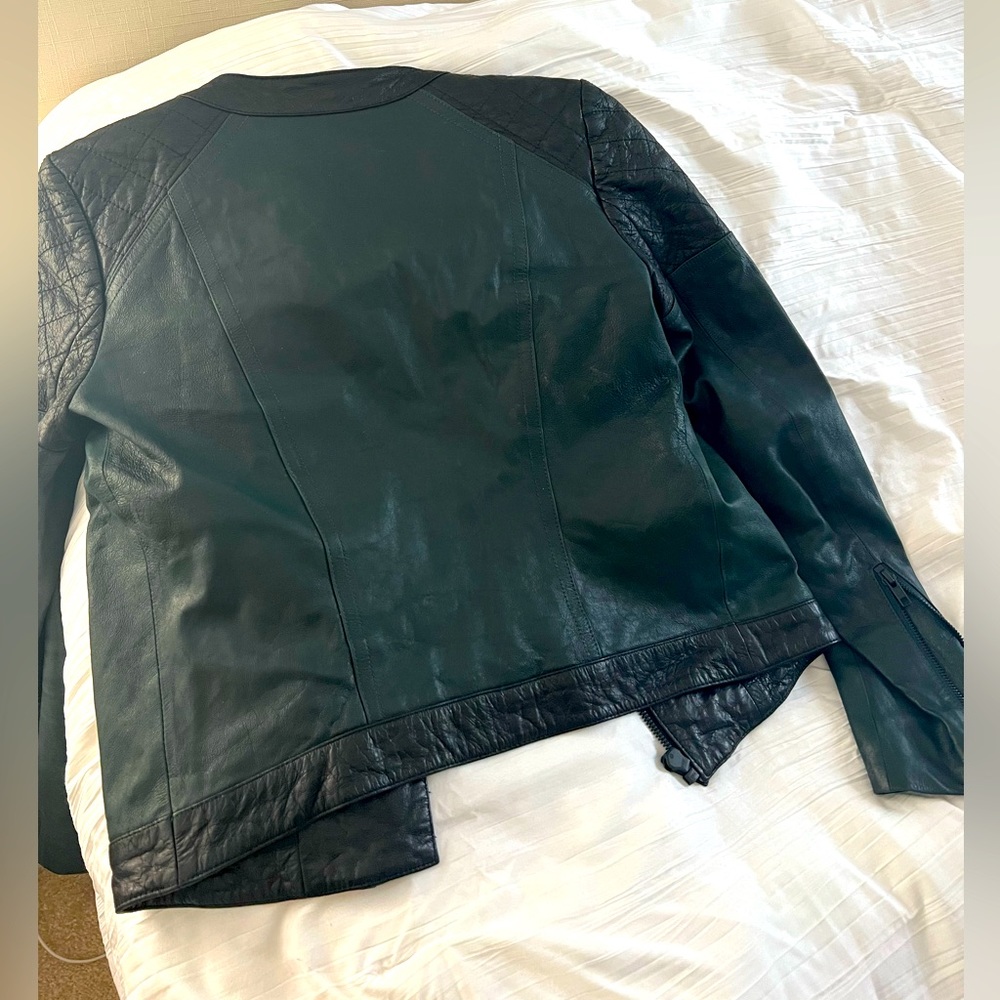 Theory Green and Black Leather Jacket - Picture 2 of 4